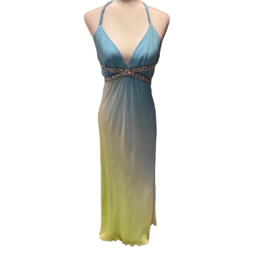 Jovani Evening Gown with Deep Plunge Neckline and Open Back